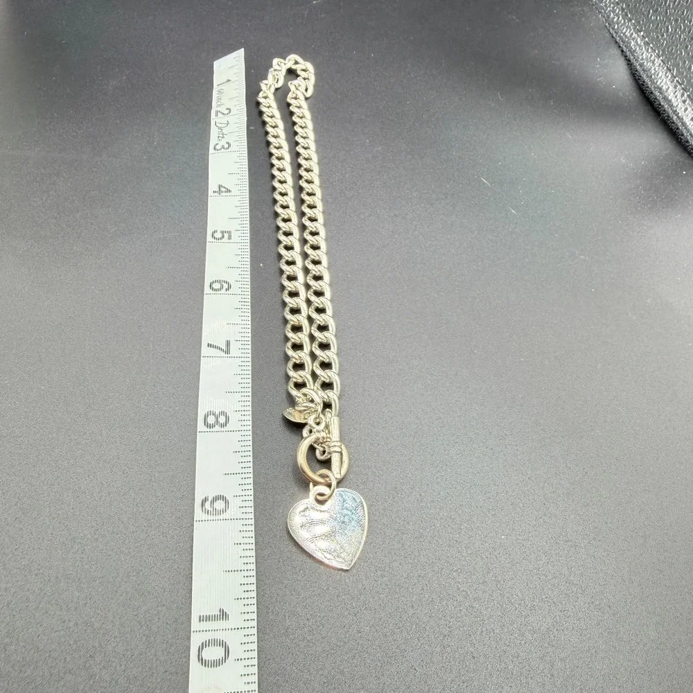 Claire's Silver Tone Chunky Curb Chain Heart Pendant Toggle Statement Necklace